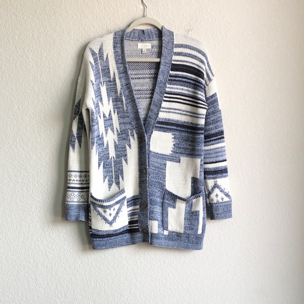 Lucky Brand Patchwork Cardigan Sweater Blue XS/S Cotton